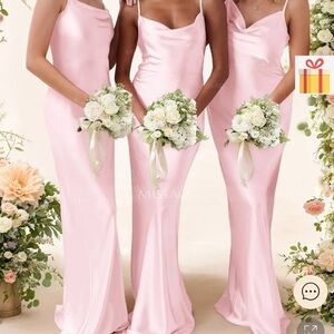 Satin Cowl Neck Prom Dress in Light Pink by